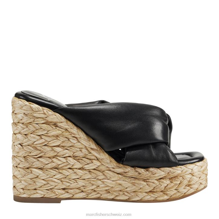 Marc Fisher Frauen schwarzes Leder Navina Espadrille-Keilsandale 48XZ217