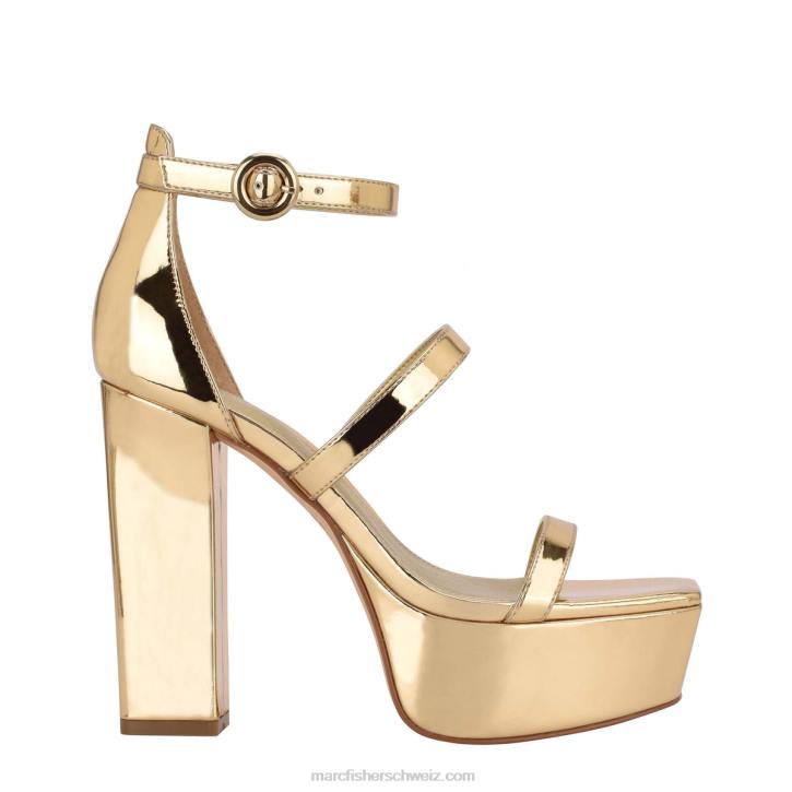 Marc Fisher Frauen Goldmetallic-Leder Frita Plateausandale mit Knöchelriemen 48XZ570