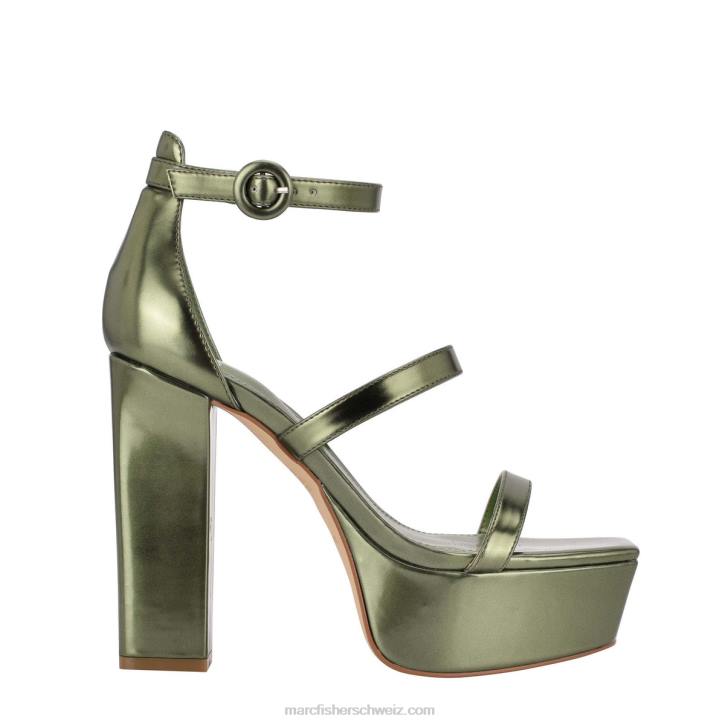 Marc Fisher Frauen grünes Metallic-Leder Frita Plateausandale mit Knöchelriemen 48XZ588