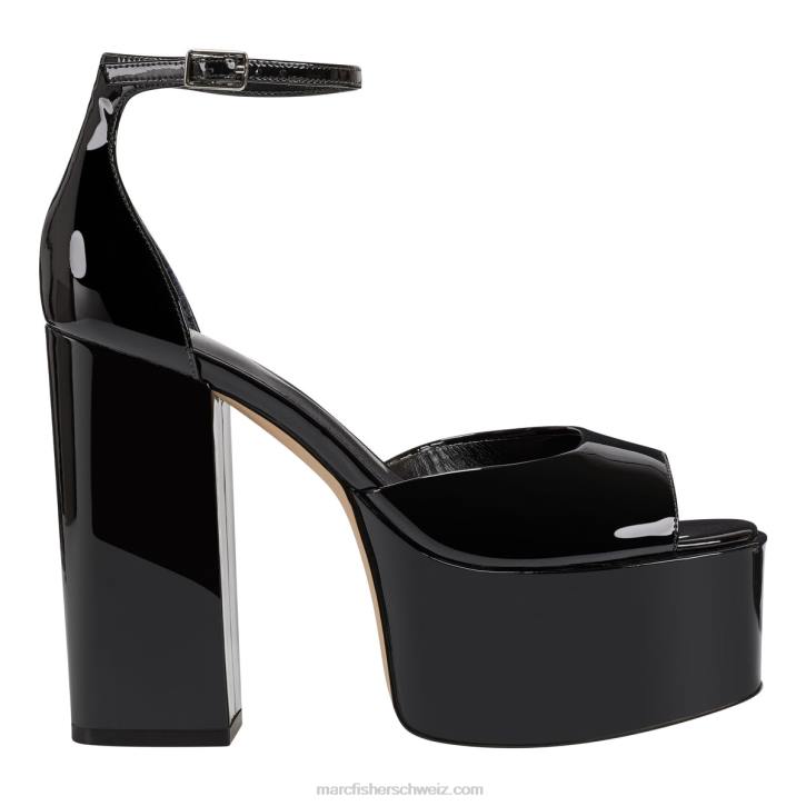 Marc Fisher Frauen schwarzes Lackleder Della-Plateausandale 48XZ574