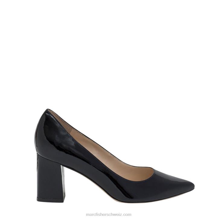 Marc Fisher Frauen schwarzes Lackleder Zala-Pumps mit Blockabsatz und spitzer Zehenpartie 48XZ601