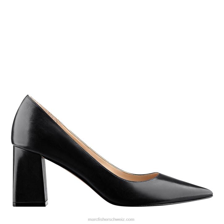 Marc Fisher Frauen schwarzes Leder Zala-Pumps mit Blockabsatz und spitzer Zehenpartie 48XZ617