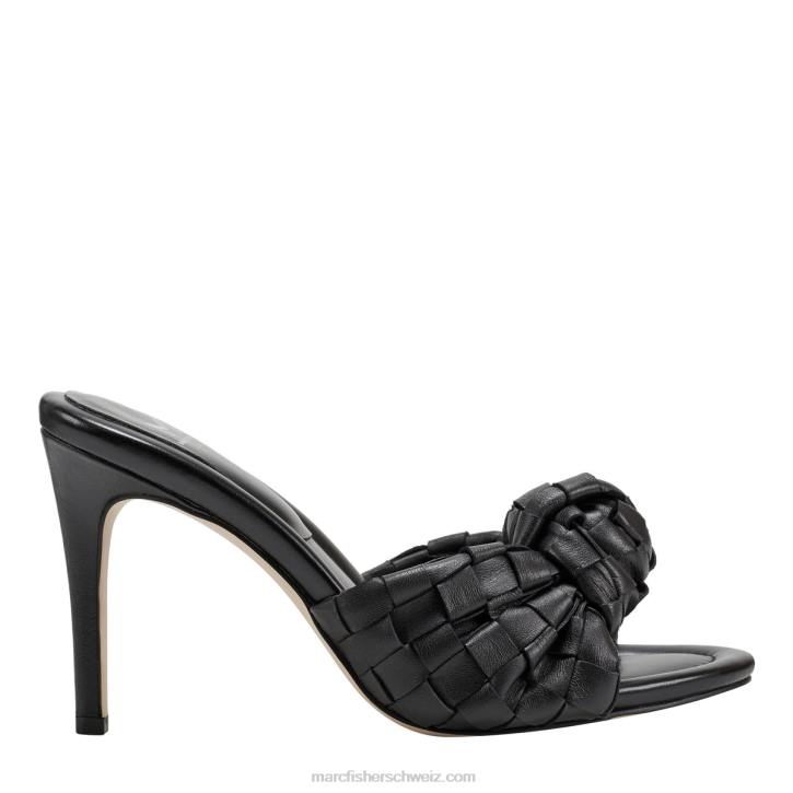 Marc Fisher Frauen schwarzes Leder Janna-Slide-Sandale mit Absatz 48XZ465