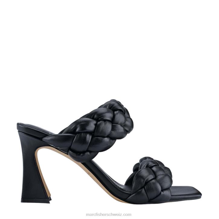 Marc Fisher Frauen schwarzes Leder Sandale mit Hammy-Absatz 48XZ530