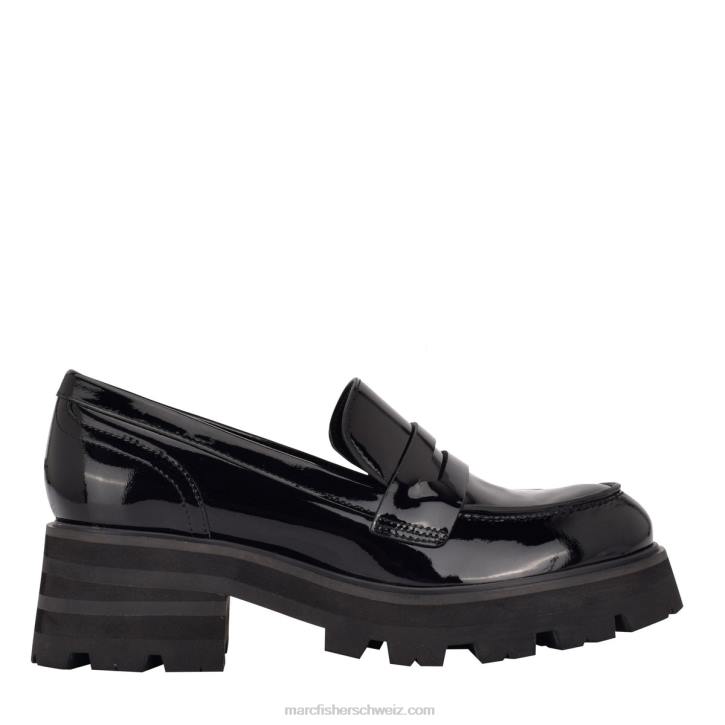 Marc Fisher Frauen schwarzes Lackleder Loafer mit Latika-Stollensohle 48XZ425