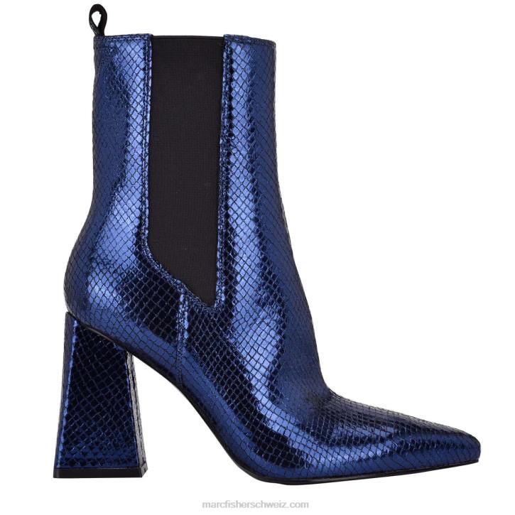 Marc Fisher Frauen blaues Leder mit Schlangenmuster Kylynn Chelsea-Stiefel mit Absatz 48XZ108