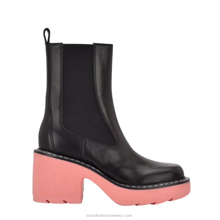 Marc Fisher Frauen schwarzes Leder/Rosa Fredy-Bootie mit Stollensohle 48XZ41