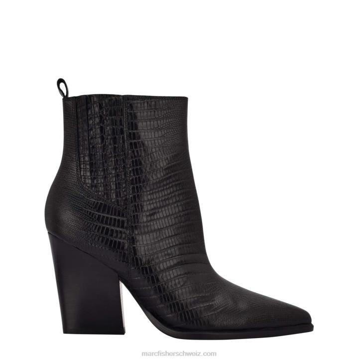 Marc Fisher Frauen schwarzes Leder mit Krokoprägung Westernstiefelette mit Mariel-Absatz 48XZ53