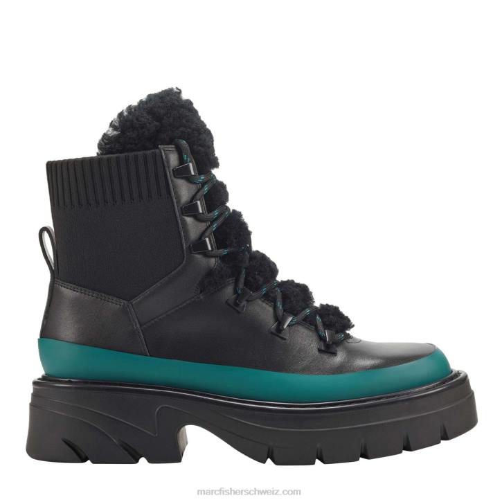 Marc Fisher Frauen schwarzes/blaugrünes Leder Izuma-Stiefel mit Stollensohle 48XZ38